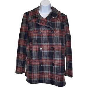 Vintage Jeremiah S Womens Burgundy Plaid Wool Pea Coat Sz‎ 8 Old Money Academia
